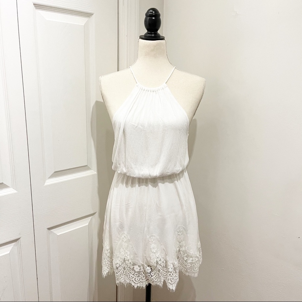 Lulu’s White Halter Lace Mini Dress — Size Small